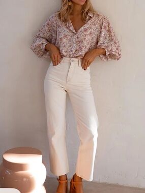 Easy clothes High-Rise Cream Straight-Leg Women’s Jeans! New! 40/Large